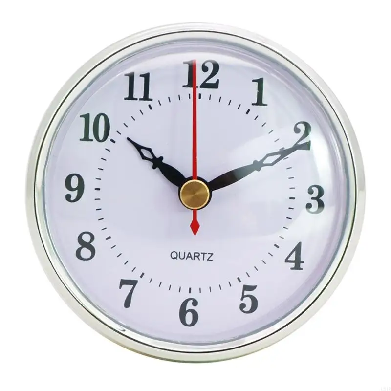 J2HB 80mm/3.15inch Clock Insert Silver Trim Metal Clock Face White Background Black Arabic Numbers for 1x AA Batter