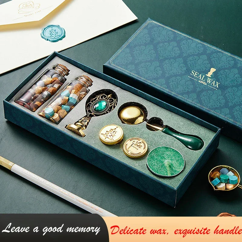 

Vintage Wax Seal Stamp Kit Luxury Wedding Invitation Envelope Postcard Sealing Waxs Bead Seal Stamp Melting Set Gift Packing Box