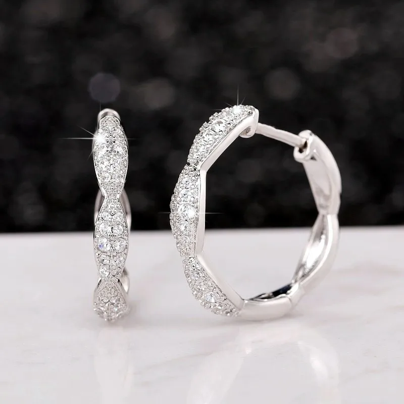 Huitan Classic Silver Color Hoop Earrings for Women Fancy Everyday Earrings Wedding Party Temperament Accessory Eternity Jewelry