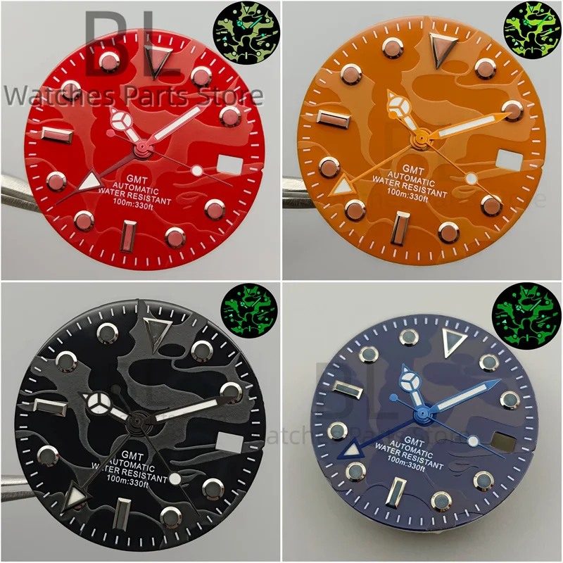 BLIGER 29mm Glow Watch Dial And Hand Set Black Blue Red Orange Super Green Luminous Fit NH34 NH35 Automatic Movement Date Window