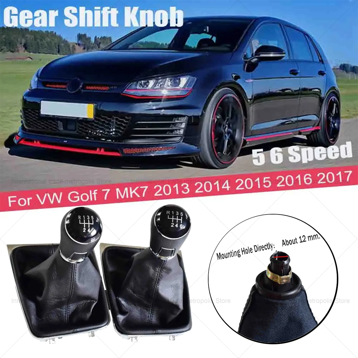 5 Speed 6 Speed Gear Shift Knob HandBall Complete For Volkswagen VW Golf 7 MK7 2013-2017 Gaiter Boot Leather Cover Case