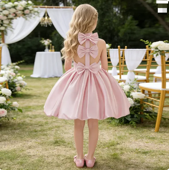 Girls Bow Princess Dresses Kids Baptism Evening Baby Birthday Party Christening Gown Ball Children Clothes Vestidos 4-8Y