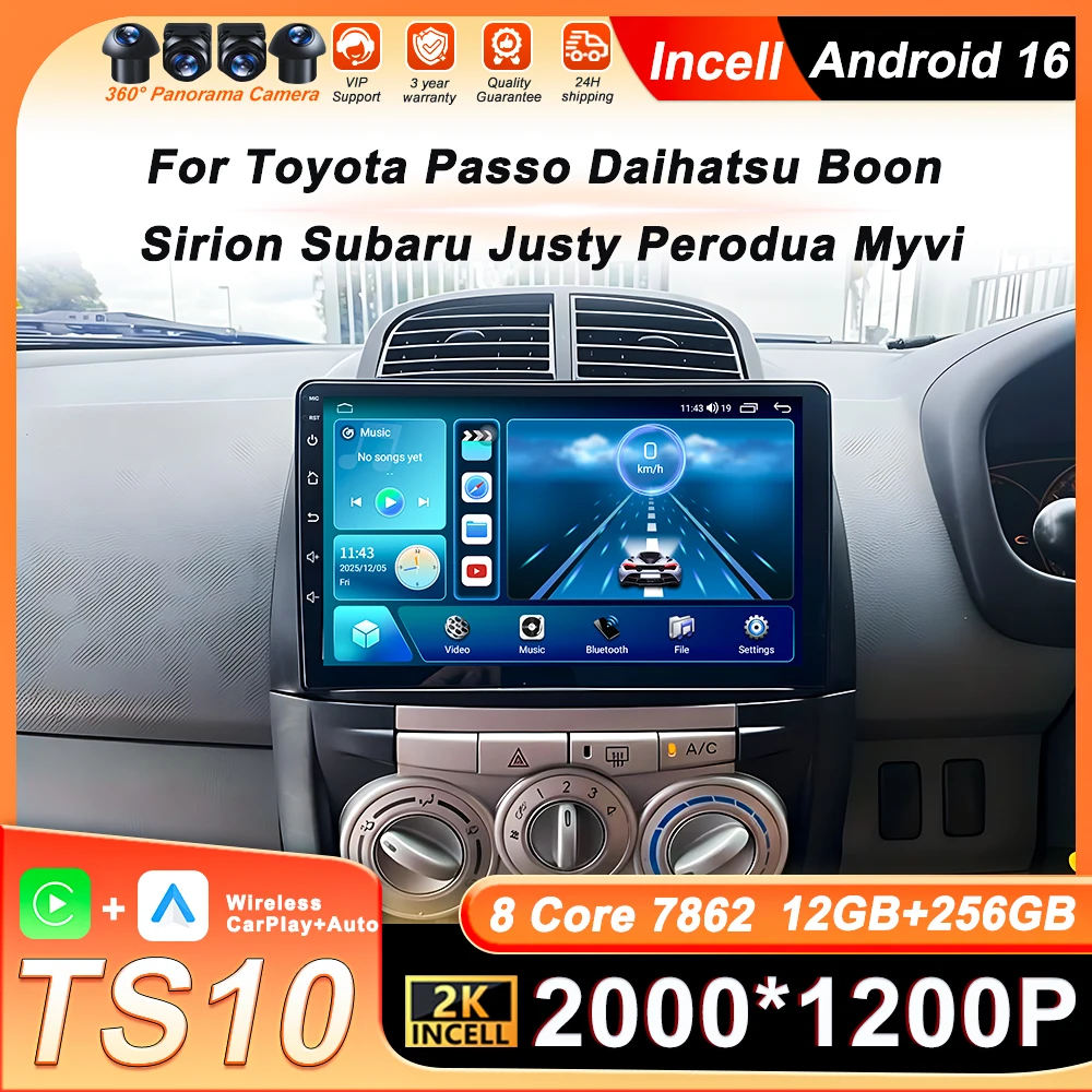 

Android 16 Car Radio Video Player For Toyota Passo Daihatsu Boon Sirion Subaru Justy Perodua Myvi Carplay Autoradio 5G Wifi BT