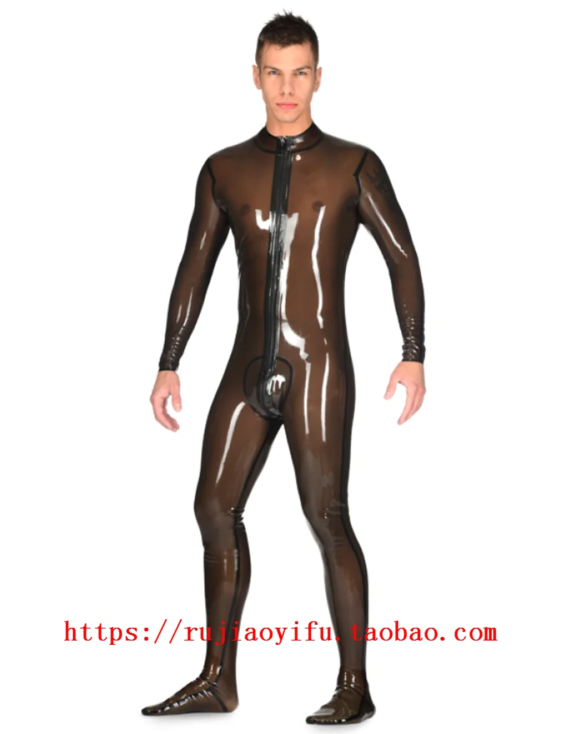 

Latex catsuit pure natural latex jumpsuit for men's sexy transparent black custom-made 0.3mm love live cosplay