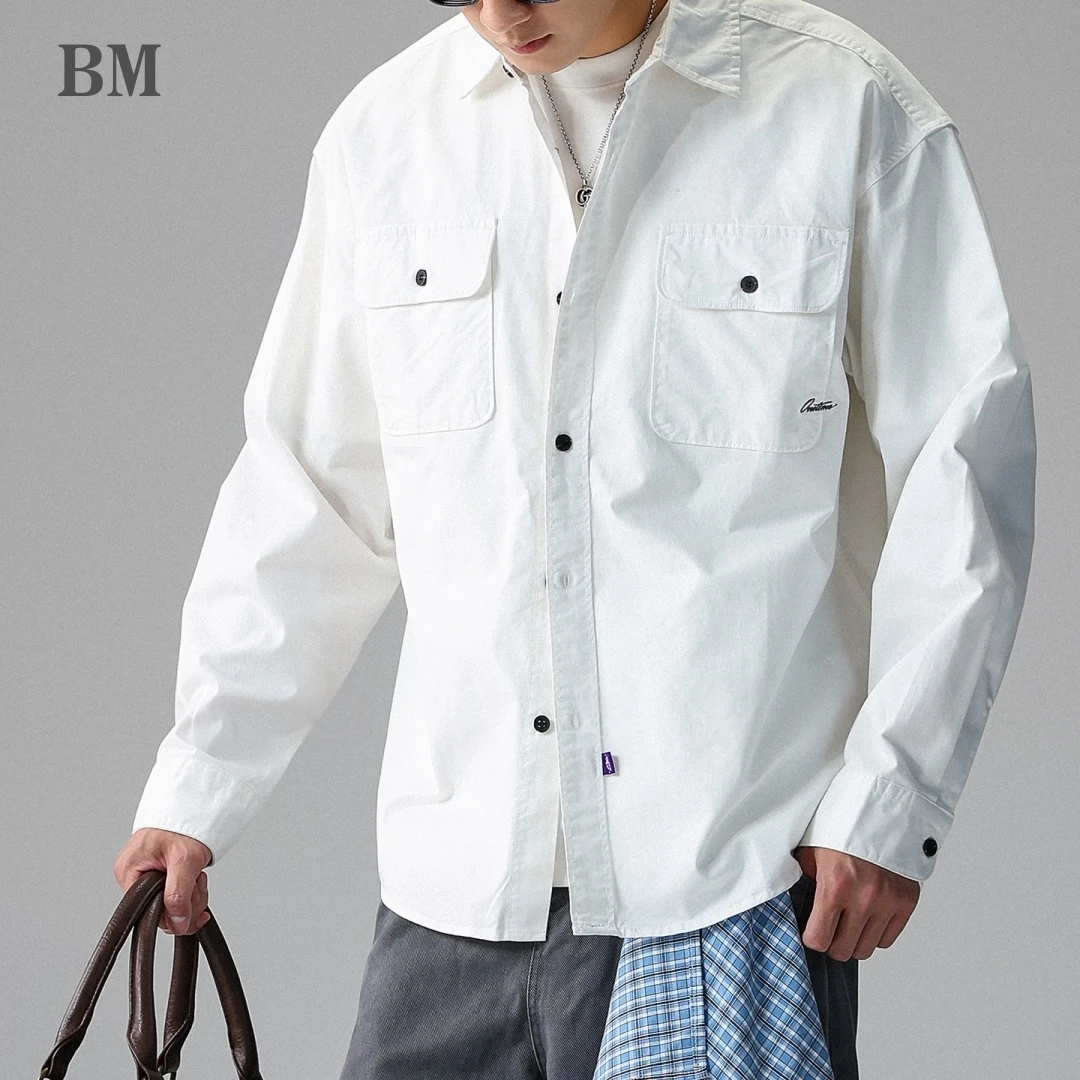 

Mens American Vintage Work Shirt 100 Cotton Long Sleeve Relaxed Fit Multi Pocket Notch Collar Spring Fall Casual Trendy Top