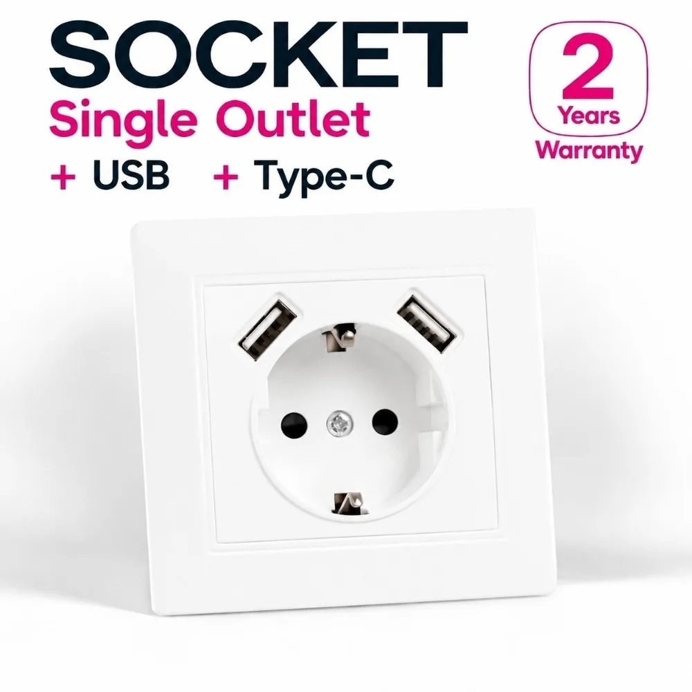 Durable 5V 2A Wall Socket with 2 USB Fast Charging Schuko Socket with USB Built In EU Standard Power Wall Outlet Travel Use