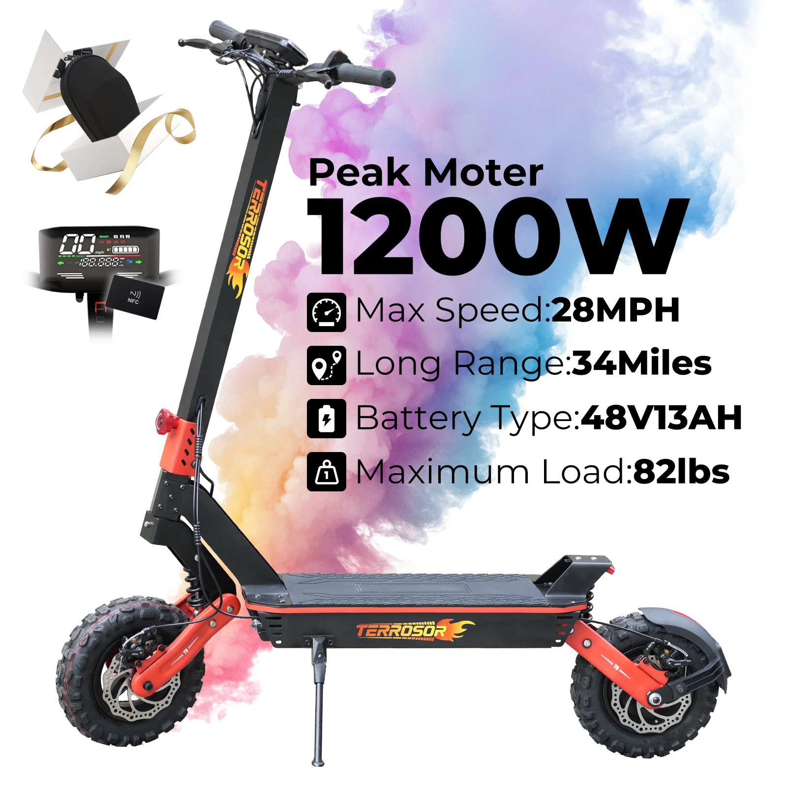 

1200W Adult Electric Scooter,48V13AH Battery,Speed of 30MPH, 11 inch Tire Super Shock Absorption,for Outdoor Sports or Work