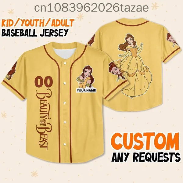 2025 Disney Baseball Shirt, Customizable, 3D Printed Casual Fashion Button Baseball Shirt