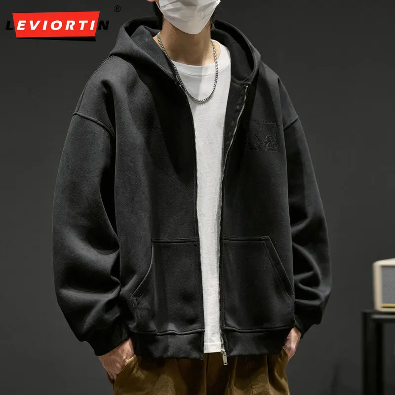 

2026 осенне-зимняя модная универсальная толстовка с капюшоном, мужская свободная повседневная толстовка с американской вышивкой, бархатный кардиган, топ