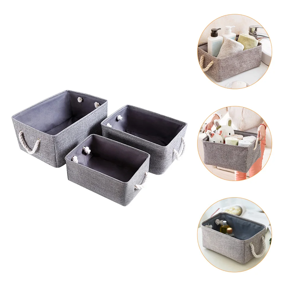 

3pcs Foldable Laundry Basket Linen Storage Baskets Grey Home ganizers Containers Tidy Easy Clean Decorative Space Saving