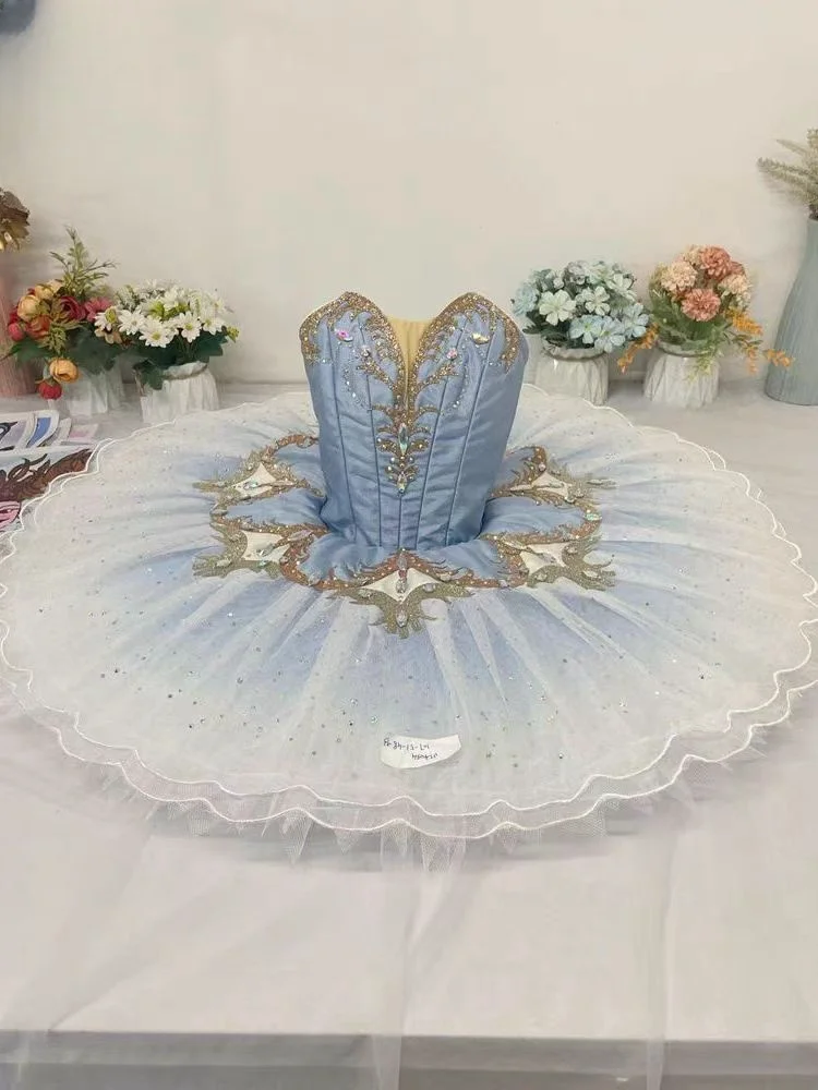 12-layer light blue gradient ballet competition costume custom blue bird variation tutu dress woman