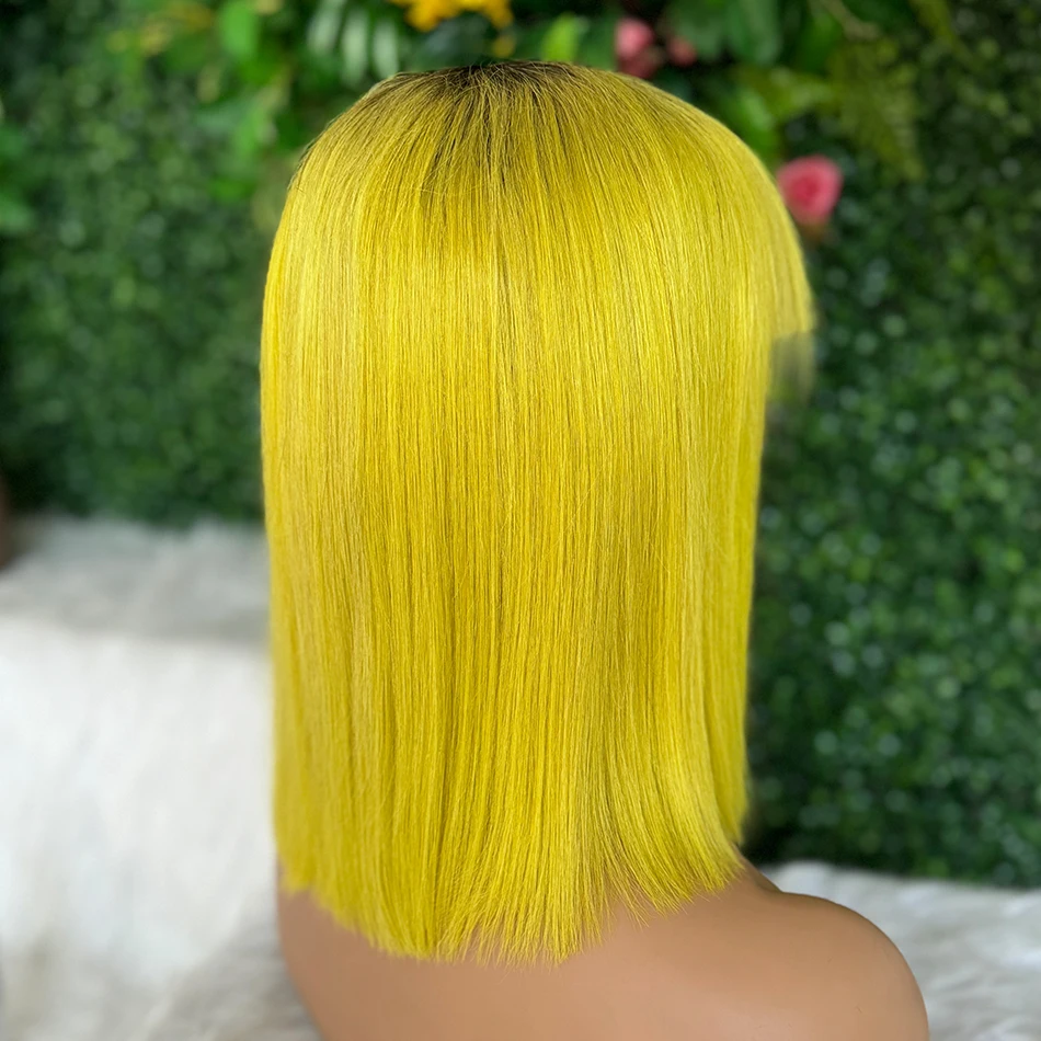 1B Rose None Dard Green 613 Colored Human Hair Short Bob Wig Full Machine Made Human Hair Wigs With Bangs