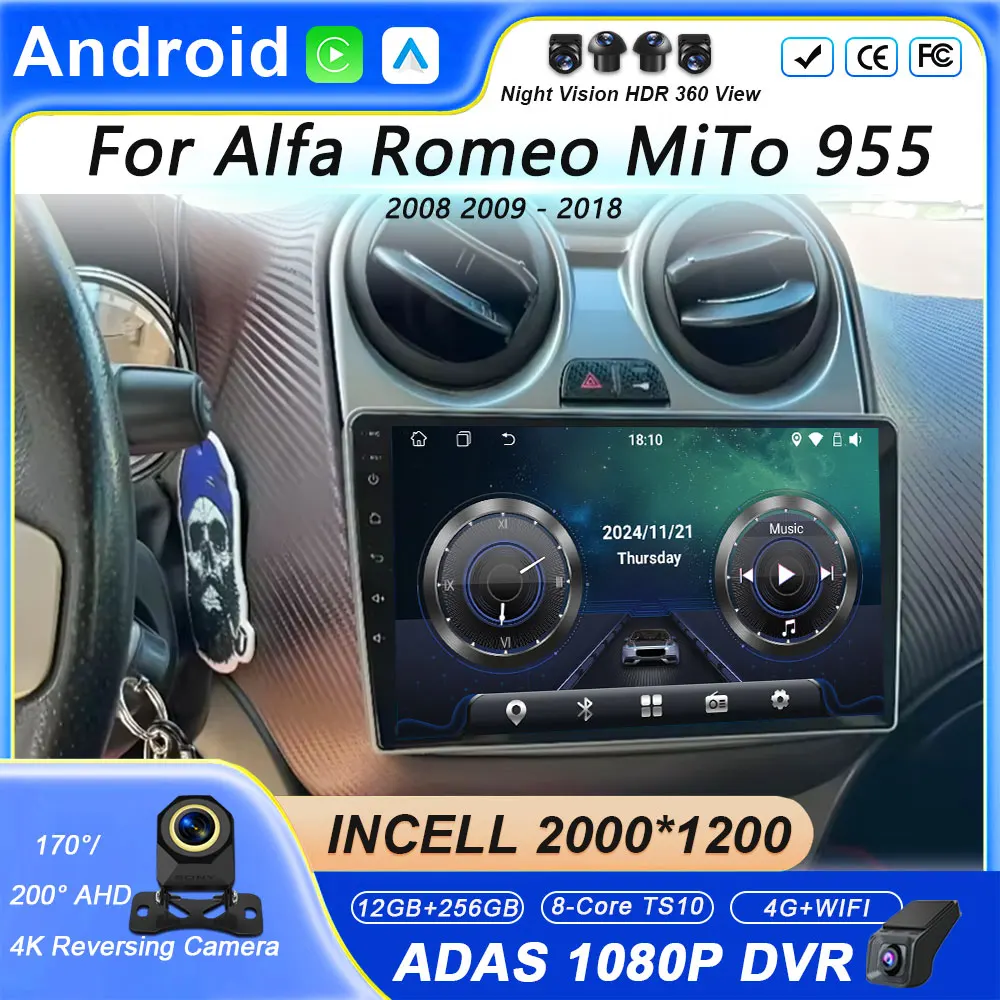 

Car For Alfa Romeo MiTo 955 2008 2009 2010 2011 - 2016 Radio Carplay Android Auto Multimedia Player GPS Navigation QLED Stereo