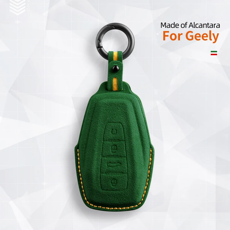 Alcantara Car Key Case Cover Key Caver For Geely Emblem Coolray X6 GX7 Global Emgrand Hawk 2019-2020 4 Buttons Keychain