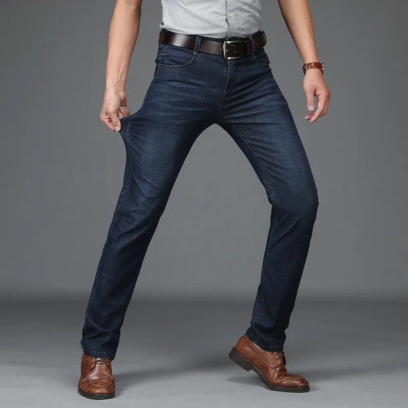 Celana Jeans Pria Trendi Musim Semi dan Musim Panas Celana Kasual Bisnis Baru Celana Lurus Longgar Sutra Melar Nyaman