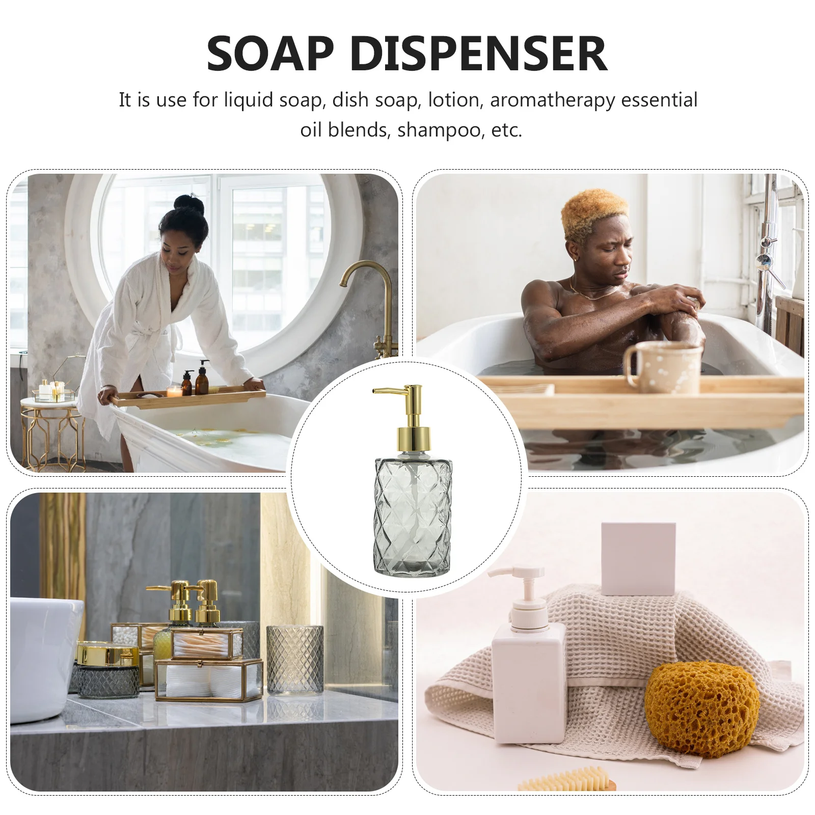 

400Ml Soap Dispenser Pump Glass Bottle Modern Design for Shampoo Lotion Essential Oil Dispensing in Home Office Use