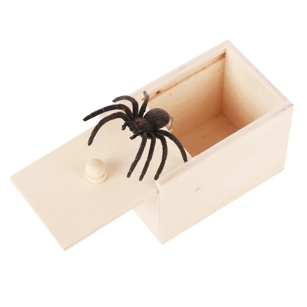 Spider Wooden Gadgets Harmless Wooden Prank Spider Scare Box Trick Play Joke Gag Toy Halloween Holiday Scary Horror Toys