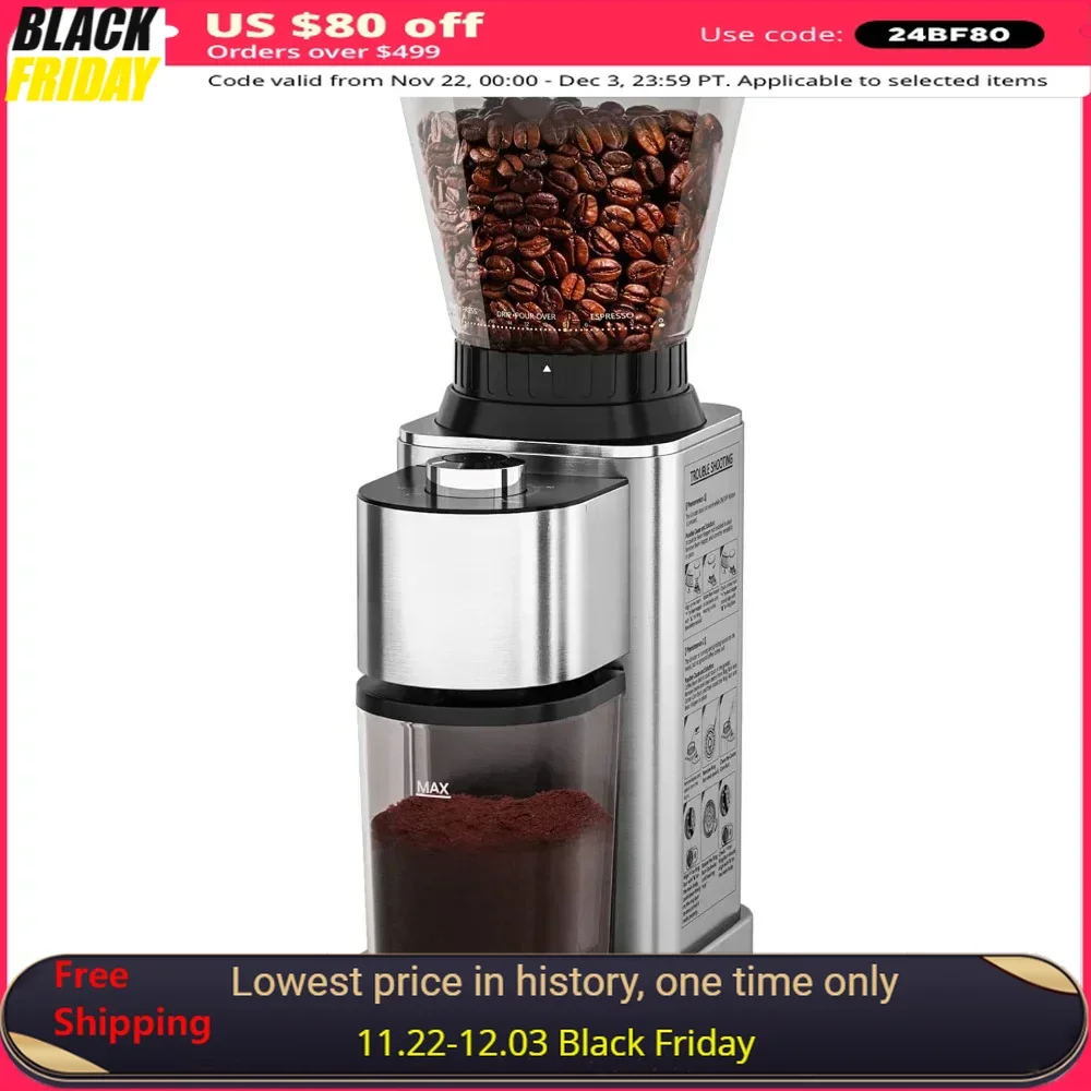 Coffee Grinders, Stainless Steel Coffee Grinder Electric,24 Grind Settings, Espresso/Pour Over/Cold Brew, Coffee Bean Grinder