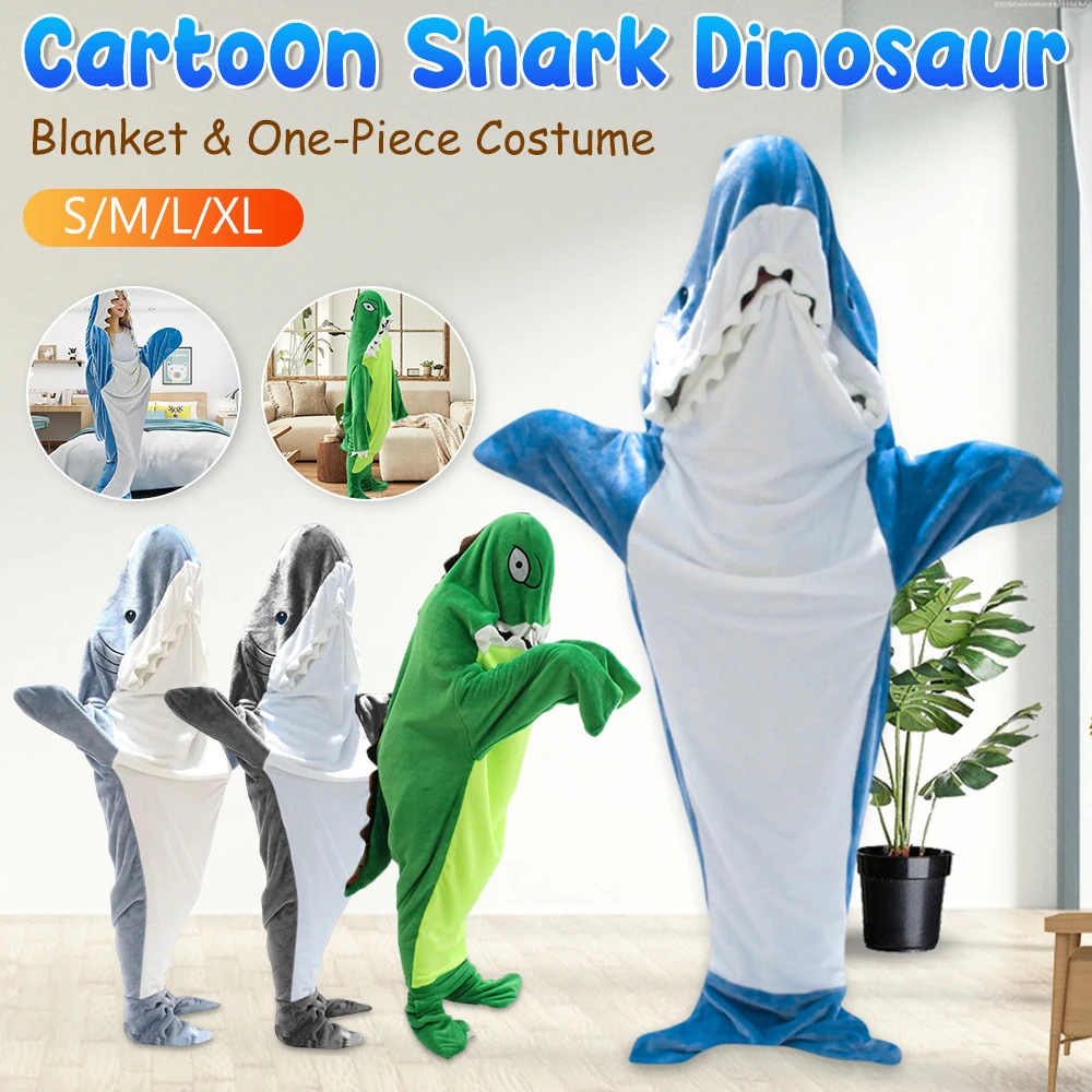 Tiburón Cosplay Onesie pijamas franela suelta pareja adulto Camping saco de dormir manta portátil regalos divertidos pijama fiesta disfraz