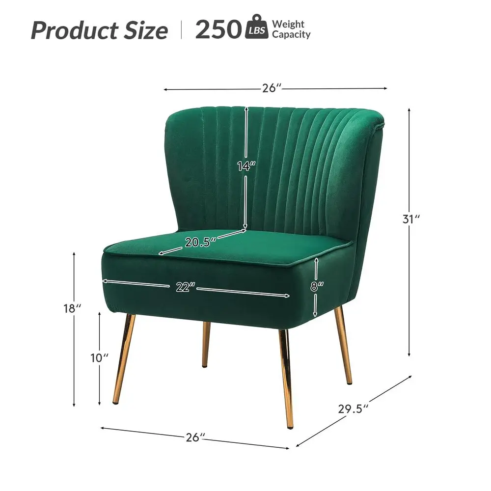 

Velvet Accent Chair, Modern Upholstered Cute Side Chair with Gold Metal Legs, Armless Wingback Slipper Chair Comfy Living Room