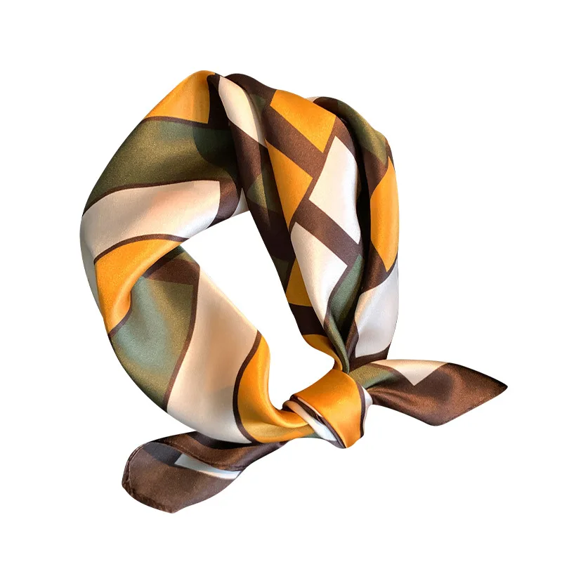 

2025 100% Mulberry Silk Striped Scarf Spring Autumn Office Square Bandana Neckerchief Women's Crepe de Chine Tie Bag Scarf