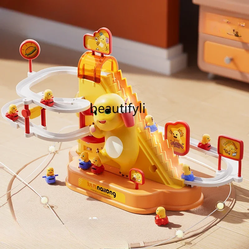 Children climb educational electric track slide baby boy girl baby head up training toy