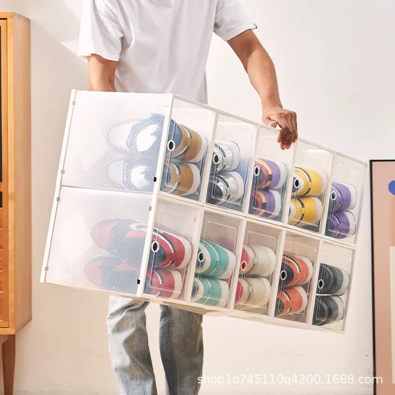 Dust Proof Shoe Boxes Plastic Cover Stackable Space Saving Shoe Boxes Storage Display Rangement Chaussure Hallway Furniture