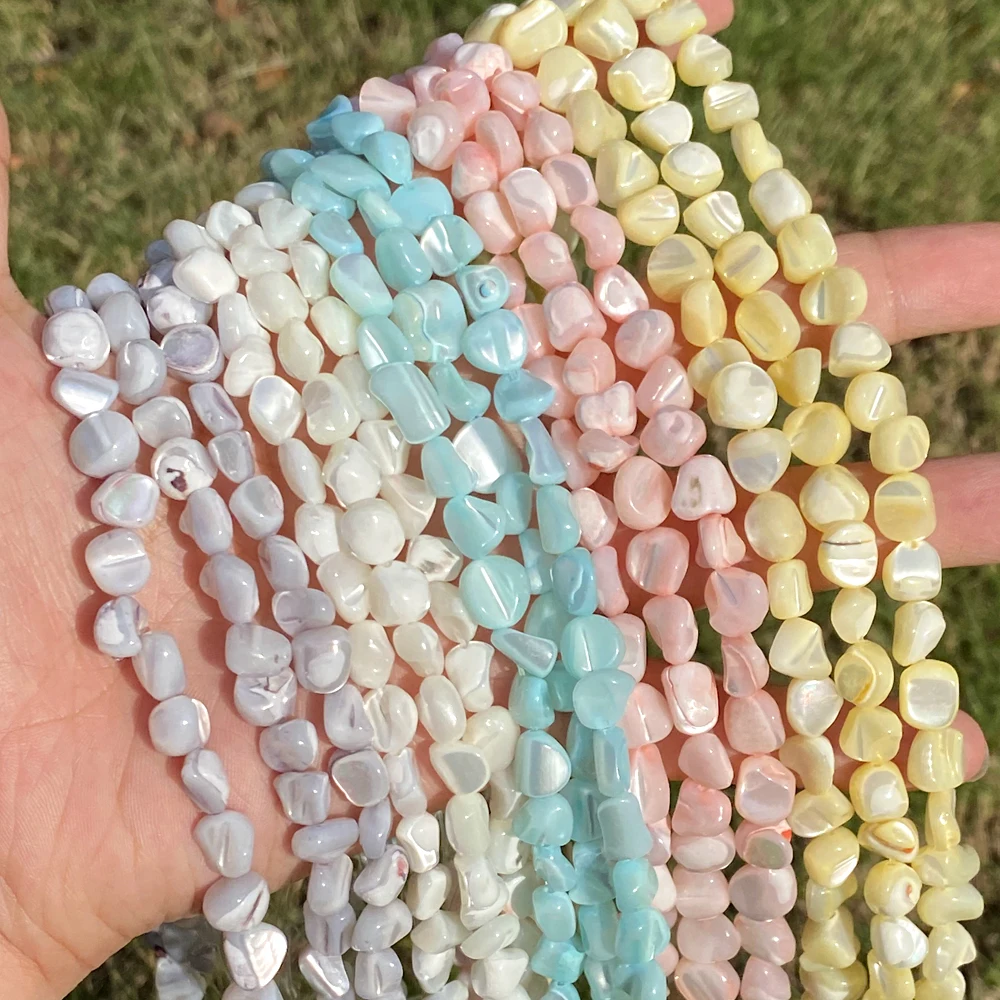 Natural Macaron Shell Beads 7-8mm Cube Flat Irregular Round Loose Spacer Beads Crafts for DIY Jewelry Bracelet Necklace Making