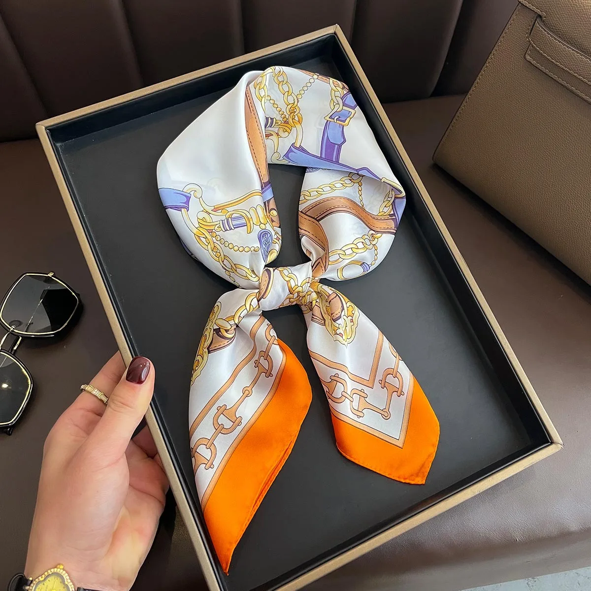 2025 Silk Shawl Print Headscarf Cat Hair Wrap Neckerchief Female Satin Square Scarf For Women Headband Foulard Hijab Bandana