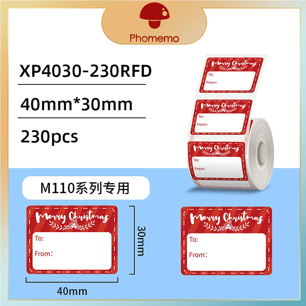 Phomemo Merry Christmas Gift Self-Adhesive Sticker Thermal Label Paper for M110 M200/M120/M220 E210 P50 DETONG P1 Label Printer