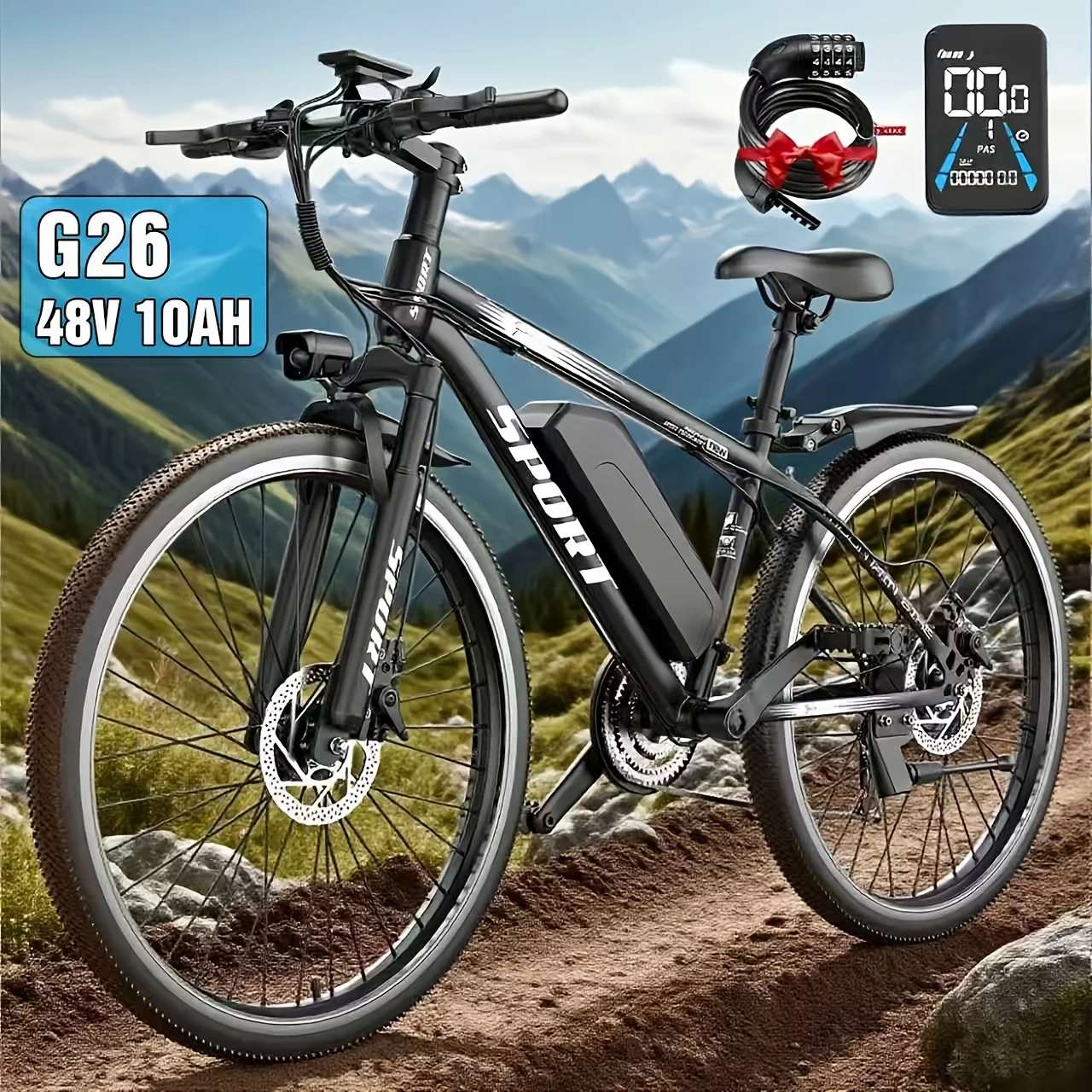 

26-inch Mountain Adult Electric Bicycle, 48V10AH Powerful Detachable Battery, 7-speed Transmission, All-terrain Adaptation, Upgr