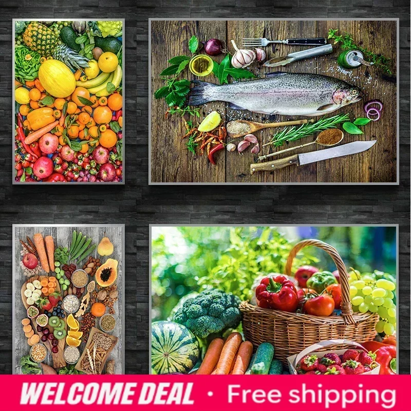 2026  Kitchen Fruit Pictures Canvas Paintings On Wall Vegetable Grains Spices Posters and Prints For Dinning Room Resturant H