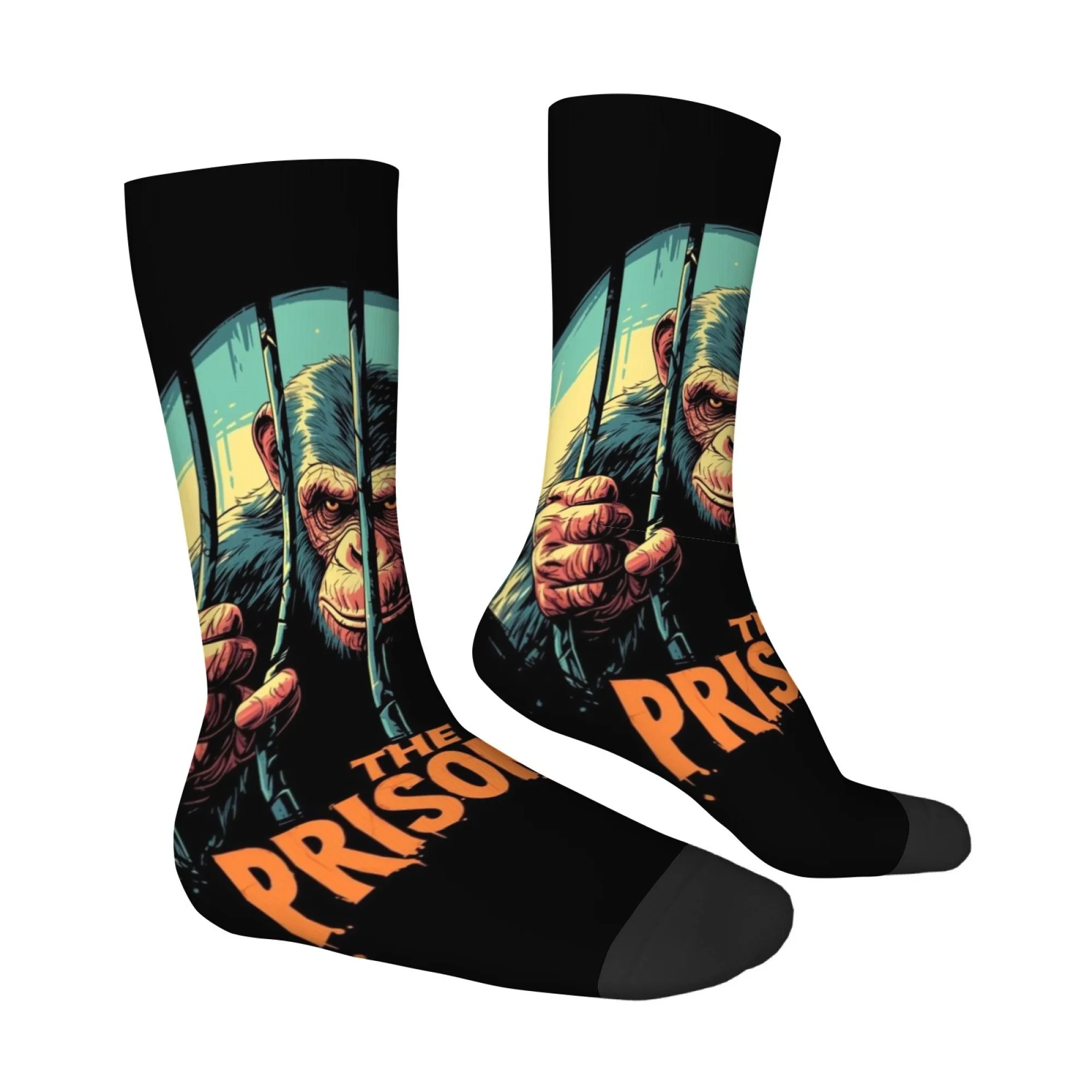 Fun Prisoner Monkey Men's Mid-Calf Socks Non-Slip Soft Socks Street Style Hip Hop Quirky and Novel Harajuku Style Men Socks view 3