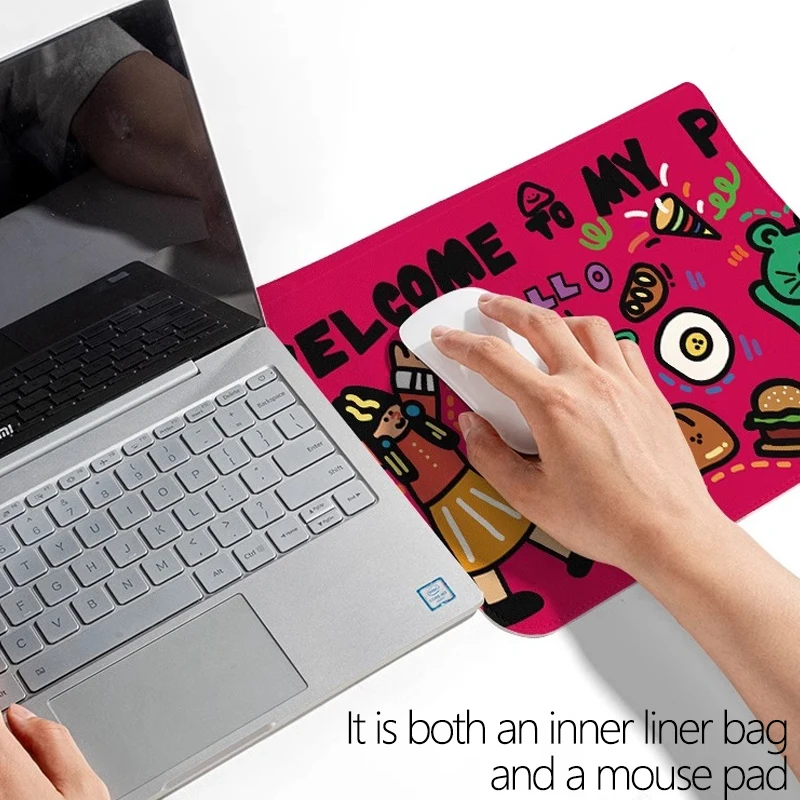 Tapete de mouse para laptop 2 em 1 divertido e fofo e bolsa com forro interno – Capa protetora ultra leve para notebook de 12 a 15 polegadas Kawaii