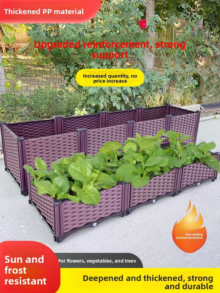 Outdoor Vegetable Planting Box Plastic Flower Pot for Roof Top Family Balcony Garden Cultivation Tool Square Drainage Holes