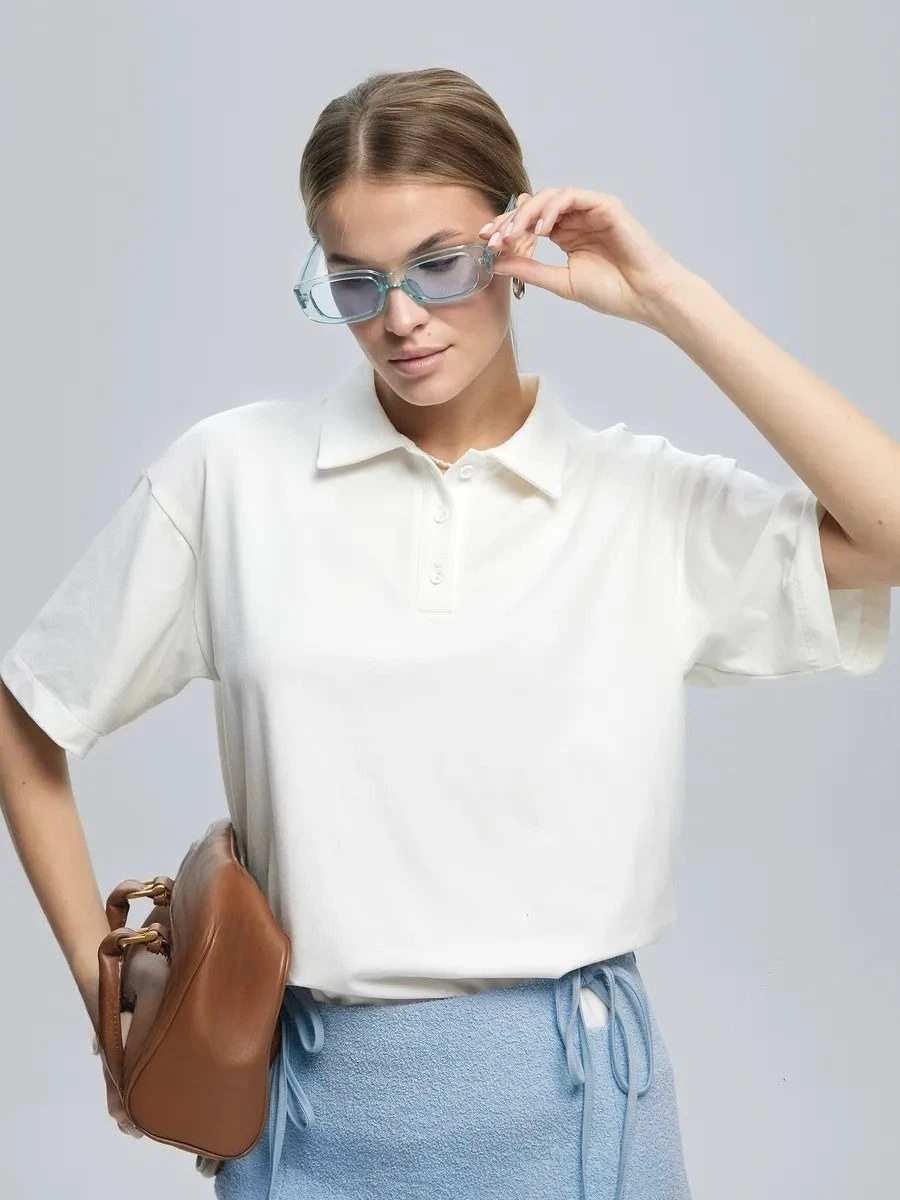 Summer Solid Color Polo Shirts Casual Style Women's Men Breathable Golf Shirts Tee Tops Unisex Streetwear Trendy Oversized White