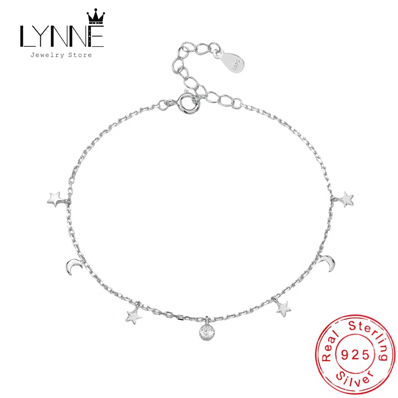 Nowa Bohemia Okrągła Kula Gwiazda i Księżyc Wisiorek Anklets Kobiety 925 Sterling Silver Seksowna Biżuteria Modowa Bransoletka Łańcuchowa Plaża Prezent
