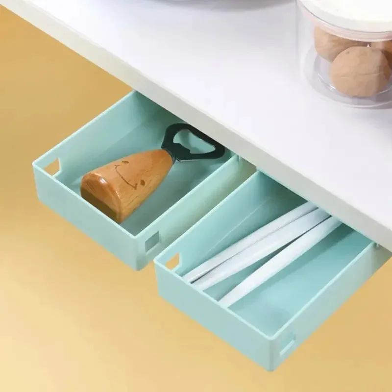 Office Desk Storage Drawer Self-Adhesive Pencil Drawer Blue Storage Box Drawer Box Glove Box Office Accessories