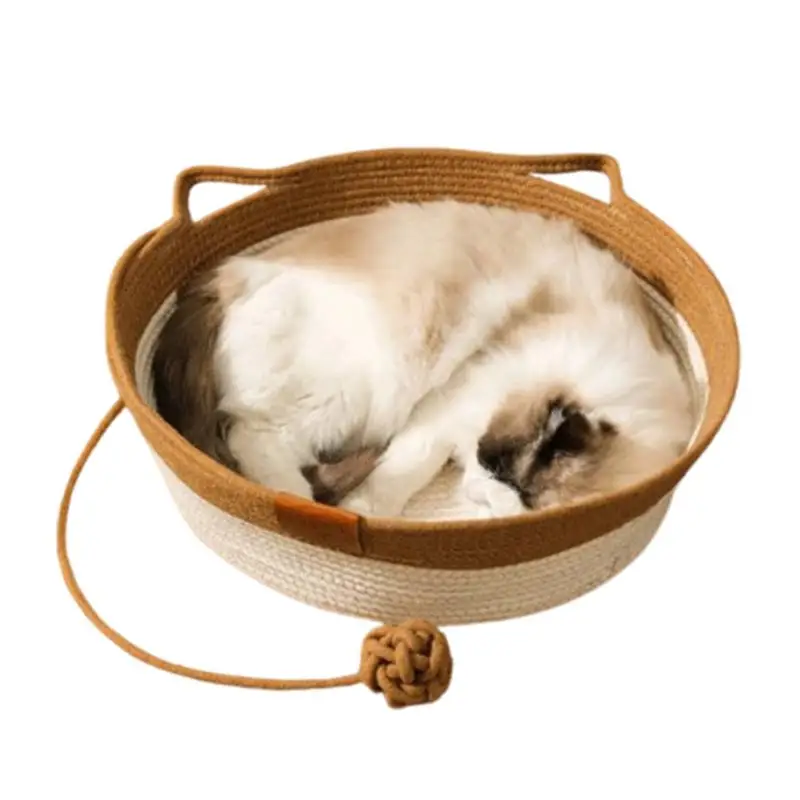

Cat Bed Basket Cotton Rope Woven Warm Pet Sleeping Bed Furniture Protection Mat Pad Breathable Foldable Nest For Small Pets Home