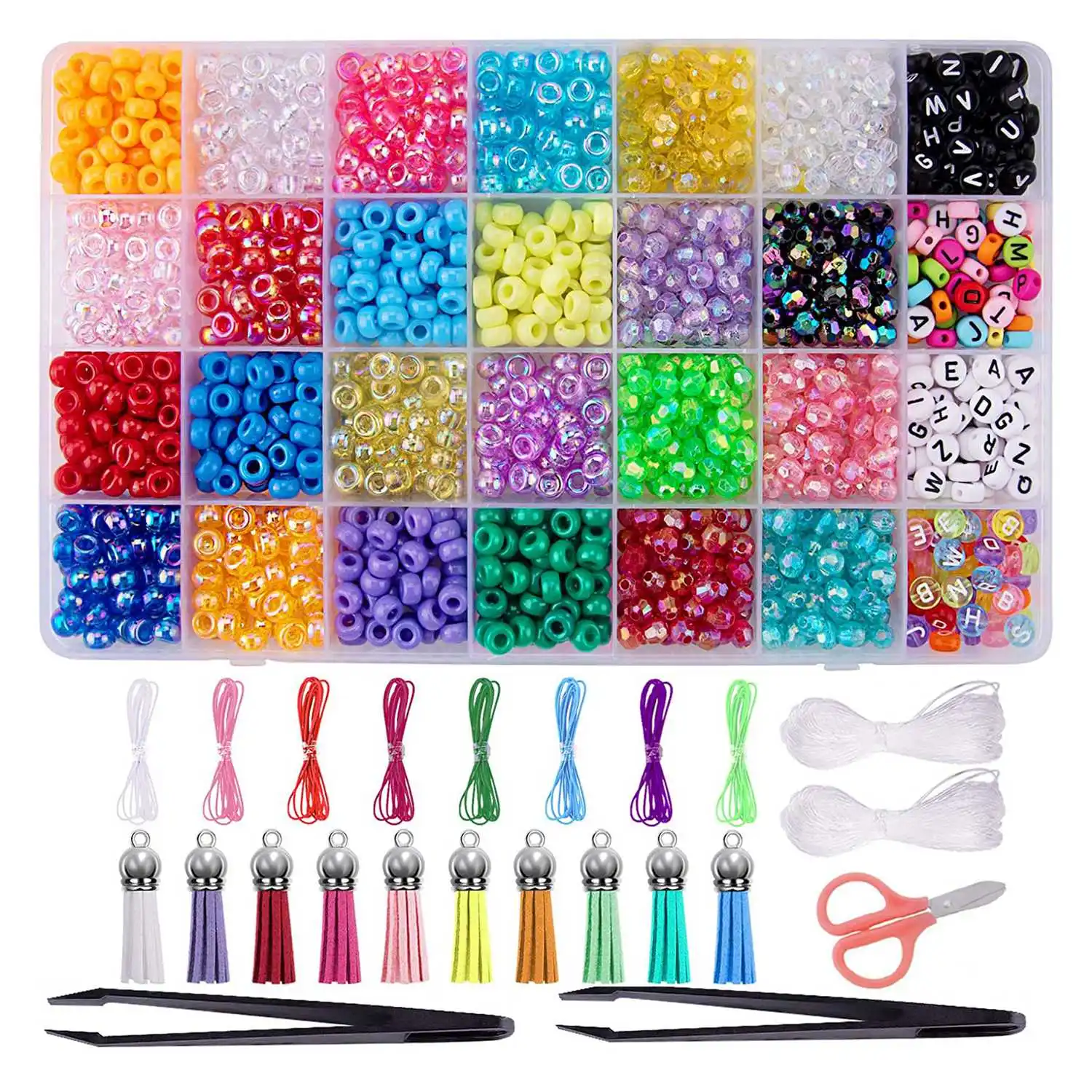 

1680 Pieces Pony Beads Bracelet Multicolor Letter Alphabet Beads with Strings Tweezers for Jewelry Making DIY Crafts