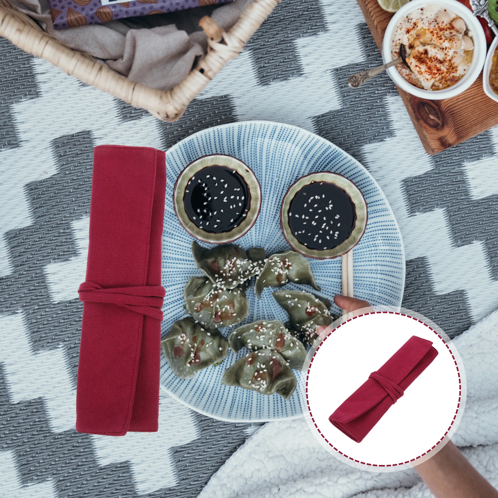 

Cutlery Storage Bag Camping Tableware Pouch Chopsticks Portable Organiser Flax Case Travel