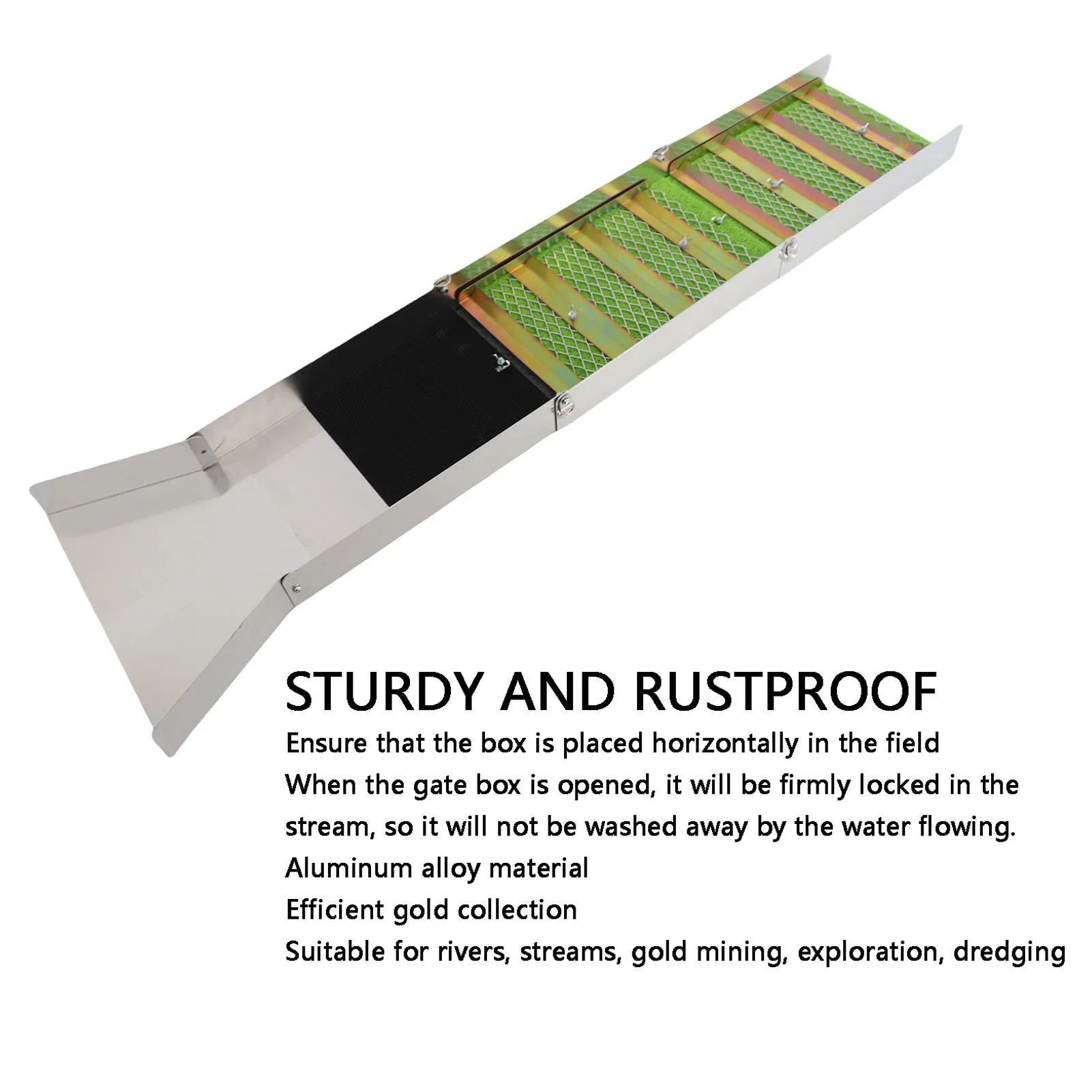 Aluminum Sluice Box 50in 127cm Folding Aluminum Alloy Sluice Box Gold Sluice Box for Rivers Streams Exploration Gold Sluice Box