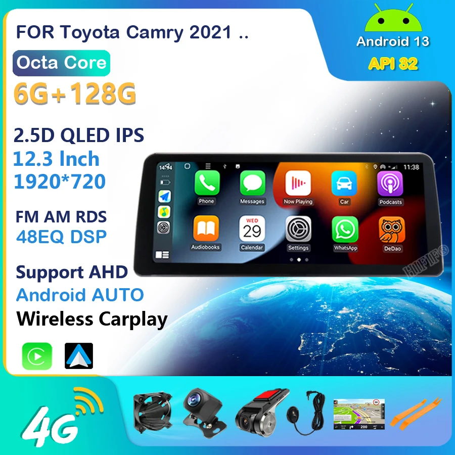 

12.3inch Screen 8+128G For Toyota Camry 2021 2022 Car Multimedia Video Player GPS Navigation Radio Android 13 Carplay DSP Sound