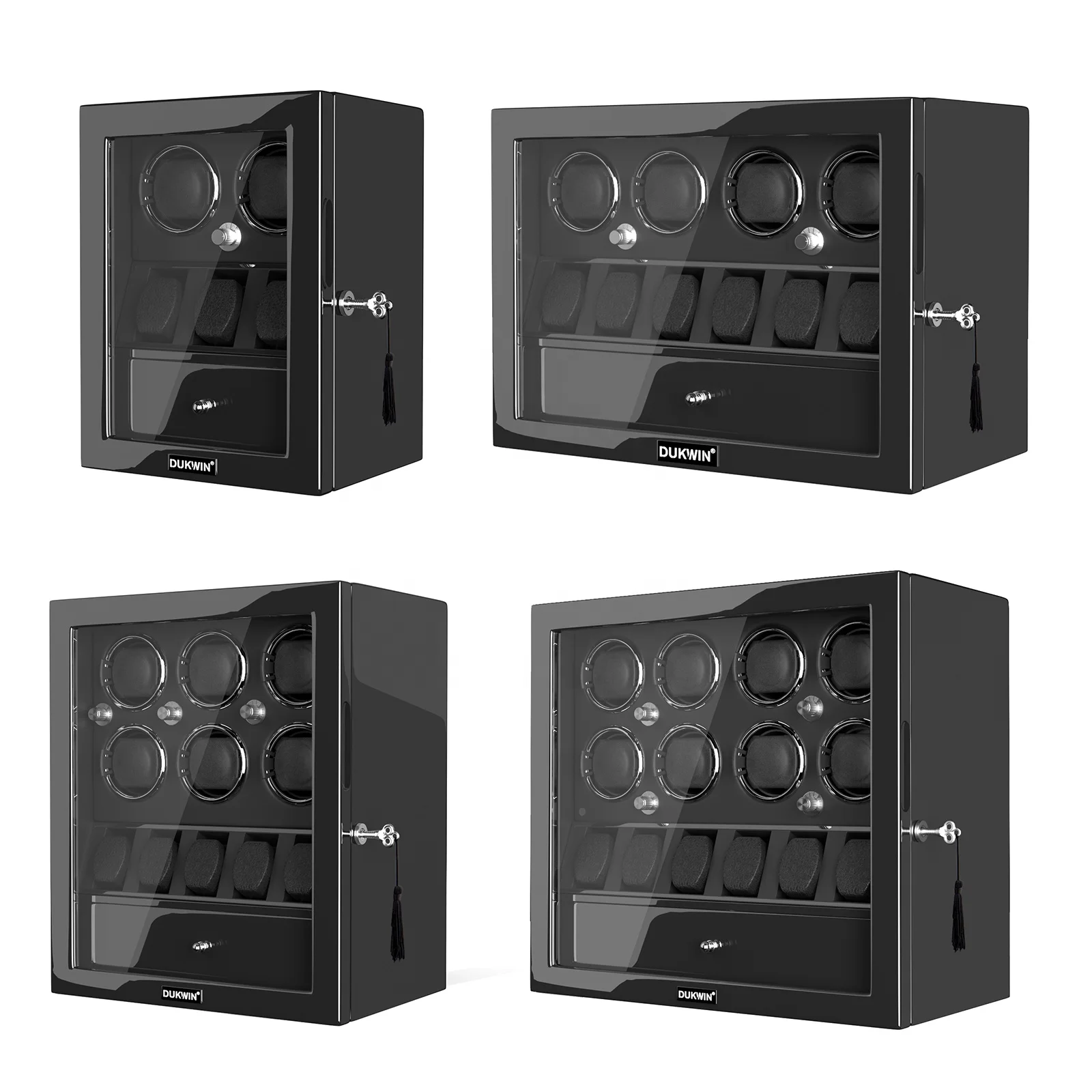 

High Quality Black orbit Wooden Jewelry Box 2 4 6 8 Slots Watch Winder Storage Automatic Drawer 3 in 1 Stock Patent Design