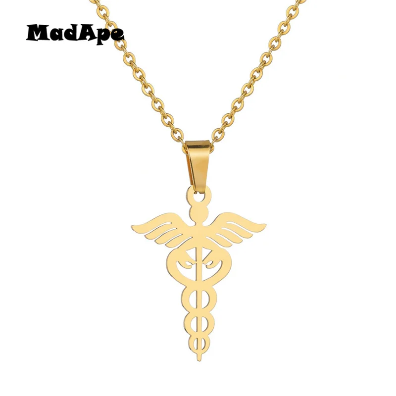 MadApe 2019 New Style Angel And Snake Pendants Necklace Titanium Stainless Steel Never Fade Sweater Chain For Women Choker