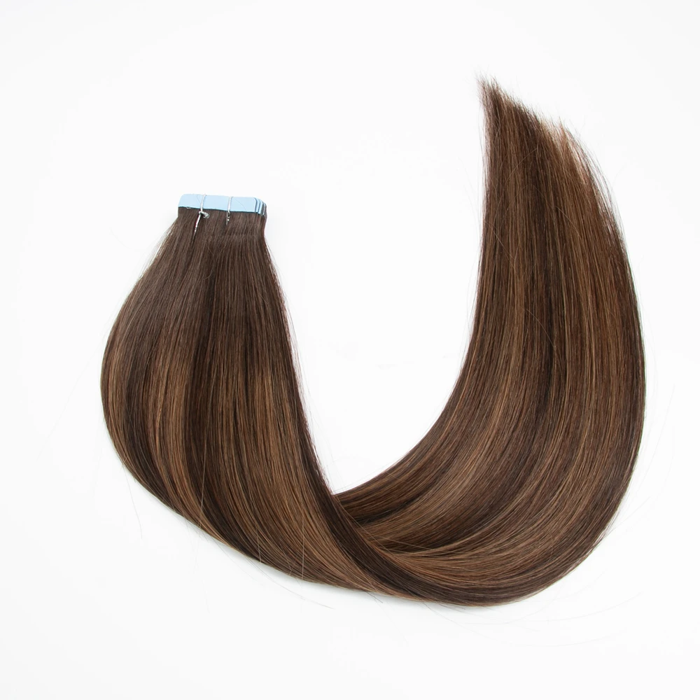 เทปต่อผมสีน้ำตาล T2-2-6 น้ำหนัก 40/50 กรัม 20 ชิ้น ผมแท้คุณภาพพรีเมียมแบบยุโรป  แบบมองไม่เห็นรอยต่อ  ขนาด 14-24 นิ้ว ผมแท้ธรรมชาติ