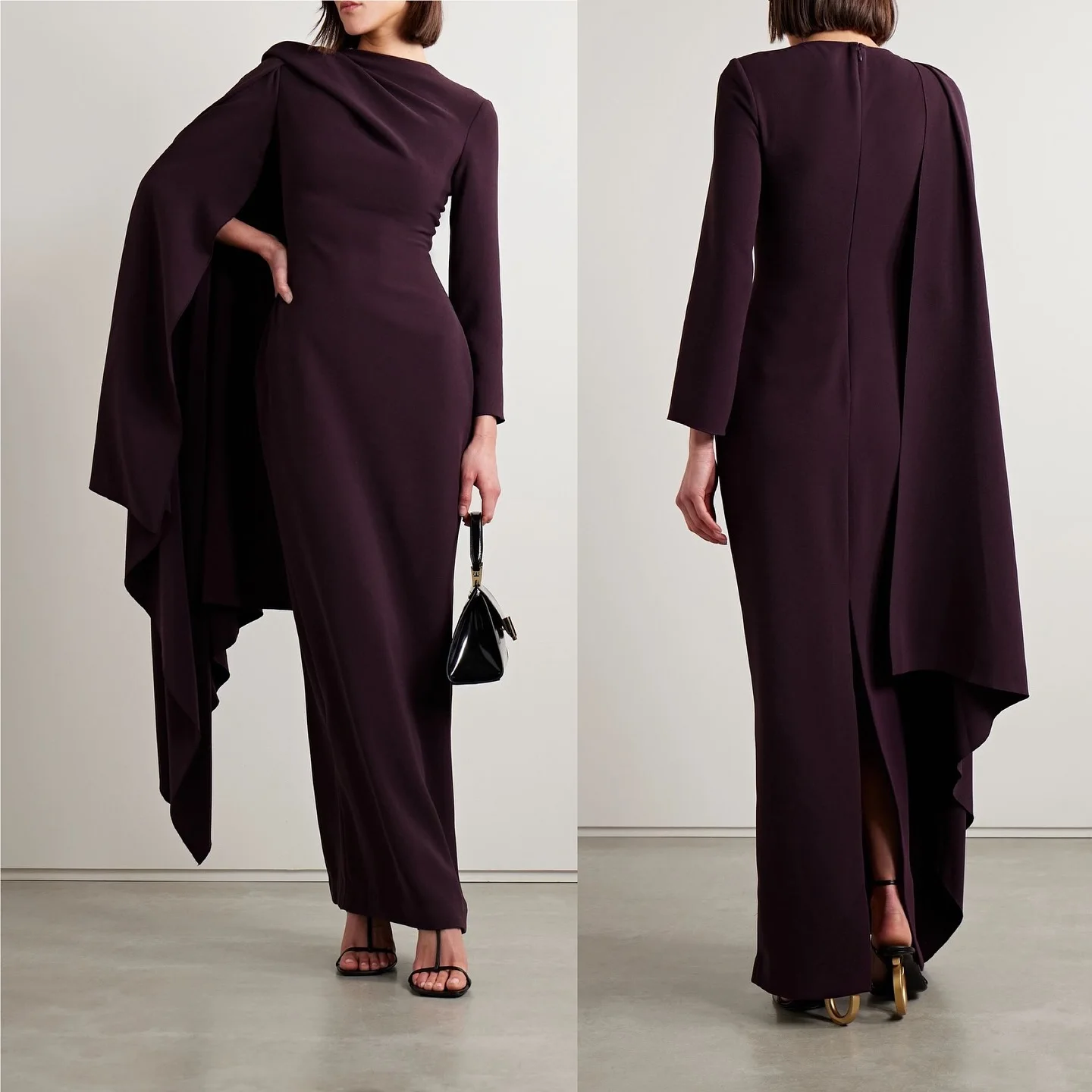 Purple Crepe Long Sleeve Cape Evening Dress Customized Special Occasion Formal Dress Wedding Party Gown Saudi Evening Dress 2024