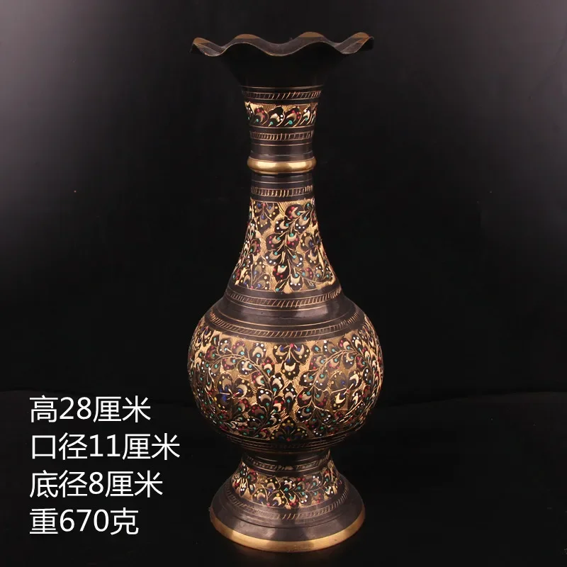 Mão-esculpida cor Dot vaso, cobre antigo, chinês