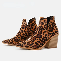 Botki damskie 2025 modne buty kobieta jesienno-zimowa szpiczasty nosek wysokie obcasy zamek Leopard grain buty damskie Botas Mujer