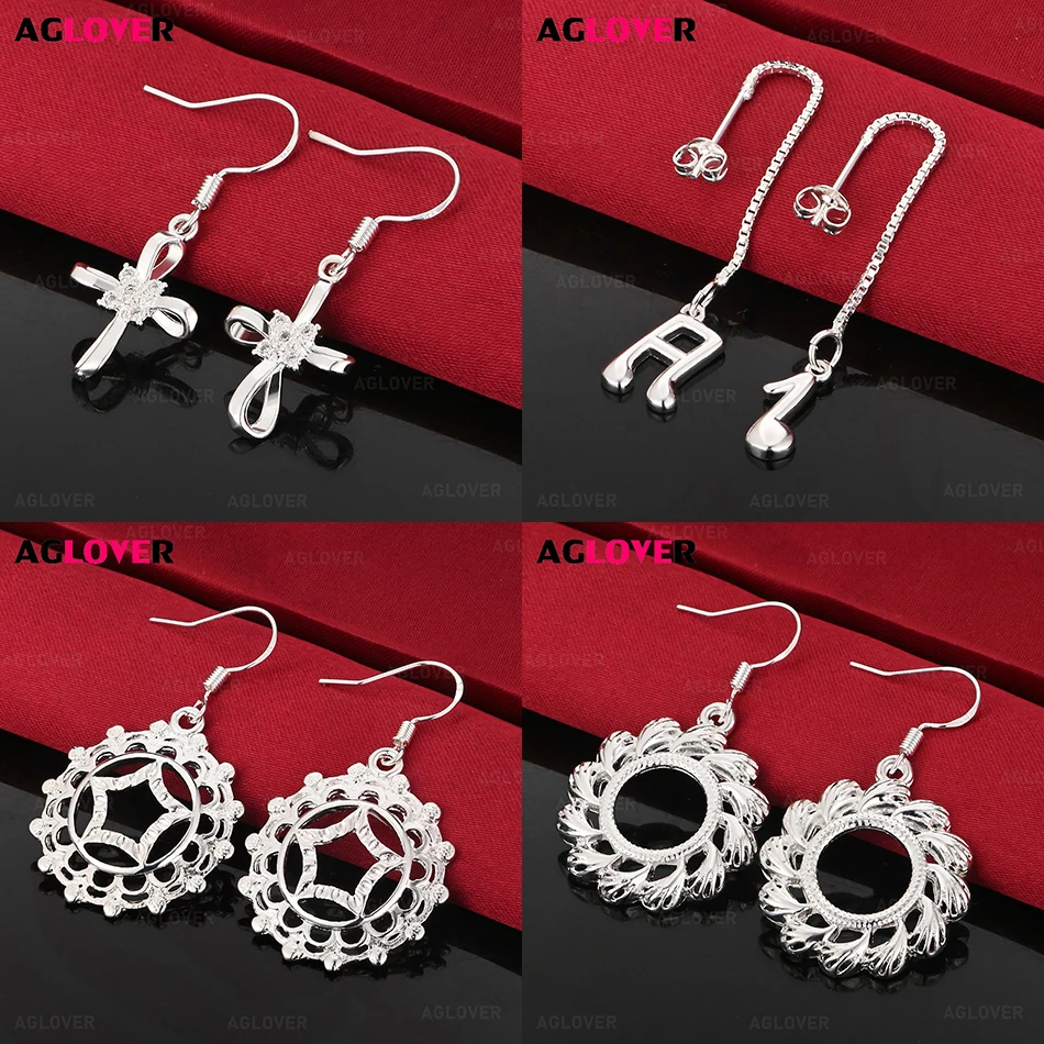 

AGLOVER 925 Sterling Silver Round Hollow Carving Earrings Elegant And Versatile Women'S Banquet Wedding Jewelry